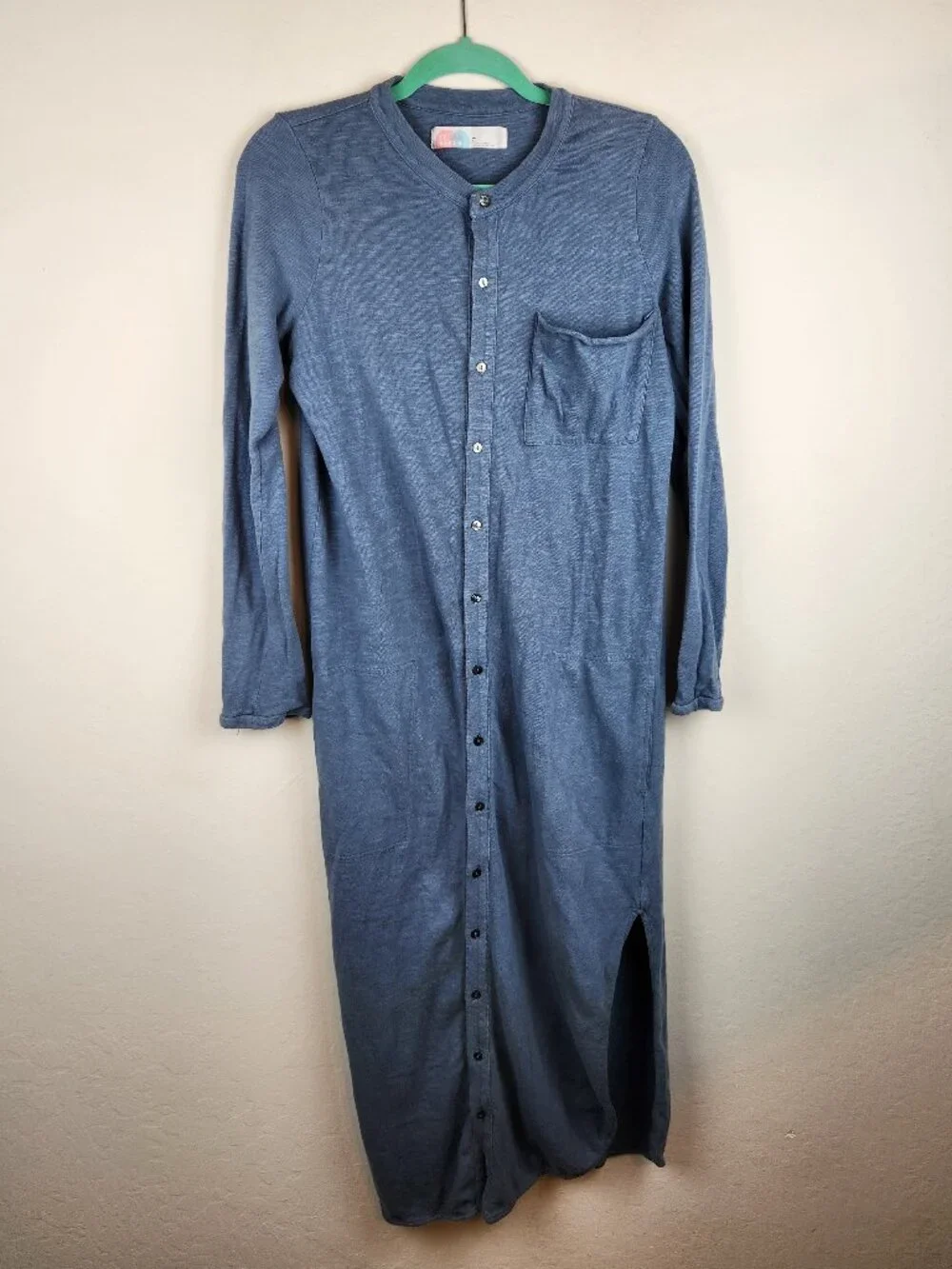 Free People Beach Something About Sam Blue Button Up Long Sleeve Shirt Dress M
